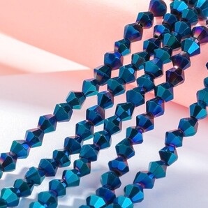 3本組 3mm そろばんビーズ クリスタルガラス 青色 パーツ