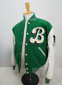 * America производства catch ball куртка размер надпись 40 зеленый × белый манжеты кожа * куртка с логотипом MADE IN USA.0906
