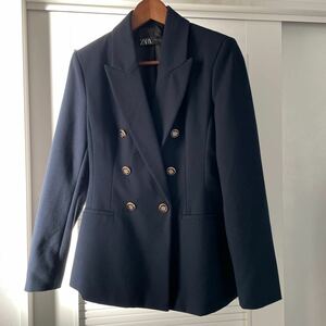 ZARA レディース　Ｍ　テーラード　ジャケット ネイビー 紺 金ボタン ブレザー ダブルブレスト　2023