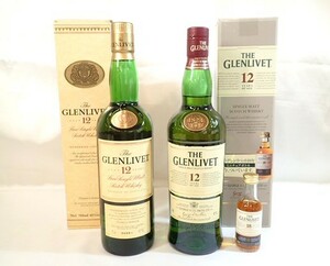 10274[M]箱付◆未開栓古酒◆ THE GLENLIVET/12年/グレンリベット/SCOTCH/スコッチ/ウイスキー/700ml/40%/ミニチュアボトル付 まとめて 2本