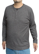 【新品】 2L ブラック 長袖 Tシャツ メンズ 大きいサイズ 裏起毛 ヘンリーネック Vネック フェイクレイヤード 杢調 キーネック カットソー_画像1