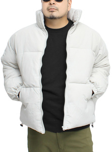 【新品】 3L グレージュ 中綿 ダウンジャケット メンズ 大きいサイズ ナイロン スタンド パーカー ボリュームネック ブルゾン