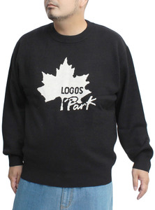 【新品】 2L ブラック LOGOS PARK(ロゴス パーク) ニット メンズ 大きいサイズ ロゴ ジャガード クルーネック セーター