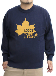 【新品】 2L ネイビー LOGOS PARK(ロゴス パーク) ニット メンズ 大きいサイズ ロゴ ジャガード クルーネック セーター