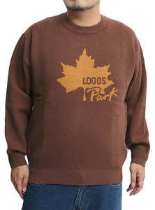 【新品】 3L ブラウン LOGOS PARK(ロゴス パーク) ニット メンズ 大きいサイズ ロゴ ジャガード クルーネック セーター
