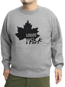 【新品】 5L グレー LOGOS PARK(ロゴス パーク) ニット メンズ 大きいサイズ ロゴ ジャガード クルーネック セーター