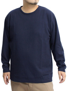 【新品】 4L ネイビー 長袖 Tシャツ メンズ 大きいサイズ ワッフル素材 無地 クルーネック カットソー