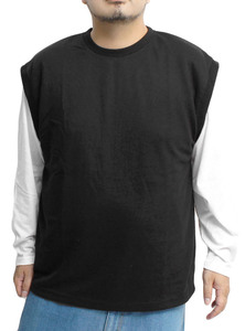 【新品】 3L ブラック ベスト 長袖 Tシャツ メンズ 大きいサイズ 薄手 ダンボール素材 レイヤード アンサンブル クルーネック カットソー