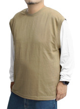 【新品】 3L ベージュ ベスト 長袖 Tシャツ メンズ 大きいサイズ 薄手 ダンボール素材 レイヤード アンサンブル クルーネック カットソー_画像1