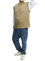 【新品】 3L ベージュ ベスト 長袖 Tシャツ メンズ 大きいサイズ 薄手 ダンボール素材 レイヤード アンサンブル クルーネック カットソー_画像2