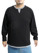 【新品】 5L ブラック 長袖 Tシャツ メンズ 大きいサイズ ワッフル素材 キーネック フェイクレイヤード カットソー_画像1
