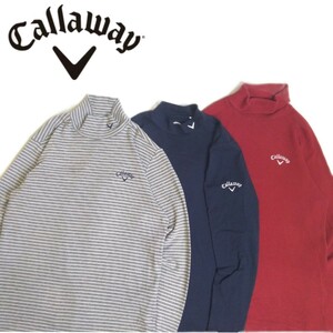 極美品 フワフワ 豪華刺繍3点 callaway 蓄熱保温 ストレッチ 長袖シャツ モックネック インナー メンズL キャロウェイ ゴルフウェア 231164