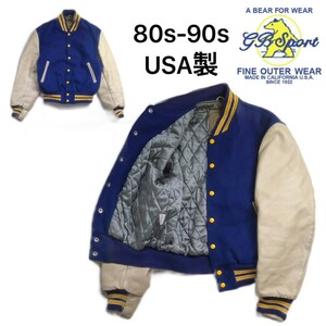 80s USA製 GOLDEN BEAR 中綿 牛革 袖革 UCLA メルトンウール スタジャン アワードジャケット メンズM ゴールデンベア ビンテージ 2311155