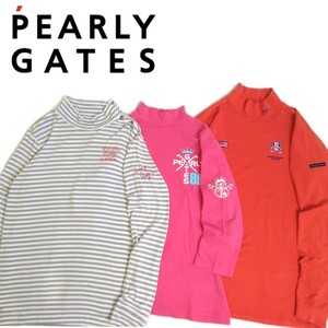 美品 フワフワ3点 PEARLY GATES 蓄熱保温 ストレッチ 長袖シャツ モックネック インナー レディース2 パーリーゲイツ ゴルフウェア 2311237