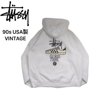 90s 当時物 USA製 名作 OLD STUSSY オールドスクール 裏起毛 フルジップ スウェット パーカー メンズL ステューシー ビンテージ 2311301