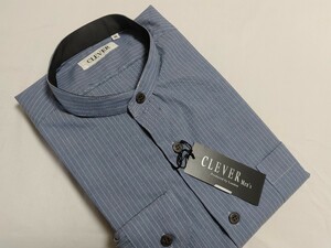 M寸・新品／日本製・スタンドカラーシャツ●　ブルーストライプ