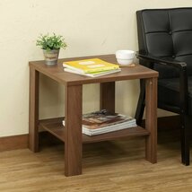 ソファテーブル サイドテーブル 木製 ナイトテーブル 正方形 アンティーク ミニ 棚付き アウトレット価格 新品 ウォールナット色_画像5