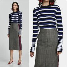 ZARA ザラ チェック柄サイドストライプミディスカート _画像1