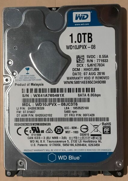 WD 1TB 2.5インチHDD 