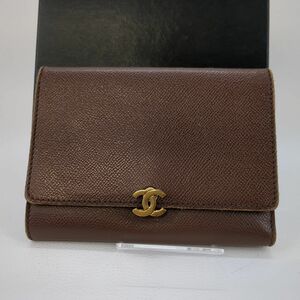 シャネル　ココロック　三つ折り財布　ゴールド金具　CHANEL 程度B ブラウン ギャランティーカード付 B 5493709 ◆3107/SBS通り店