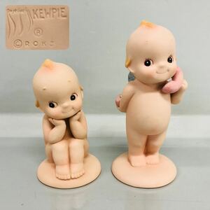 T■④ KATO KOGEI 加藤工芸 Rose O'neill ローズオニール KEWPIE キューピー 2体 セット お座り 電話 ハート 陶器人形 フィギュリン 置物