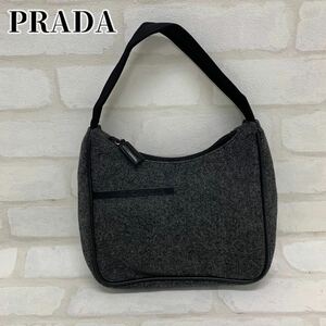 Y■ PRADA プラダ ウール 100% ハンドバッグ グレー イタリア製 レディース ワンハンドルバッグ ミニバッグ 鞄 ポーチ ブランドバッグ