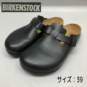 T■ BIRKENSTOCK ビルケンシュトック レザー サンダル 39 25.0 ブラック 黒 クロッグサンダル メンズ シューズ 靴 ファッション 中古品