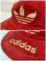 Y■ ビンテージ adidas アディダス キャップ Mサイズ 57㎝ デサント製 日本製 ロゴ刺繍 コーデュロイ レッド 赤 綿100% 帽子 レトロ _画像9