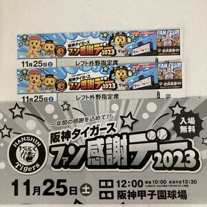 阪神 タイガース　ファン感謝デー2023 レフト外野指定席　2枚セット　送料無料