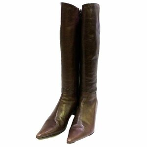  washing ending INDIVI Indivi leather long boots shoes shoes 23.5cm tea color [327777]