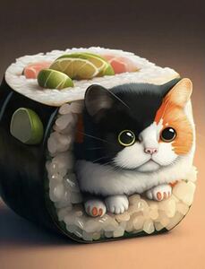 ダイヤモンドアート 猫 ネコ 寿司 食べ物 巻き寿司