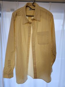 ユニクロ UNIQLO オックスフォードストライプシャツ（長袖）XL イエロー YELLOW