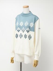 XXX〇未使用*定価1.7万円*ケンゾーゴルフ/KENZO GOLF*ウール混*雪柄*ロゴ刺繍*ニット*セーター*サイズ1*ブルー×オフホワイト系