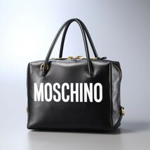 GO6949*イタリア製*MOSCHINO モスキーノ*ロゴハンドバッグ*レザーバッグ*ミニバッグ*鞄*ブラック×ホワイト_画像1