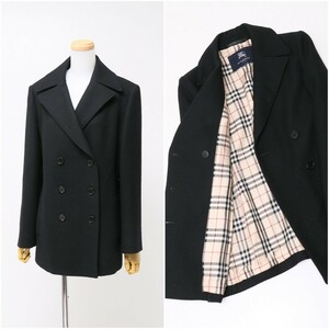 TG6844□BURBERRY LONDON/バーバリーロンドン*ウール*裏地:ノバチェック柄*ピーコート/Pコート/ハーフコート*ブラック/黒*size40