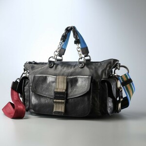 TG6153▼ディーゼル DIESEL*レザー ミニボストンバッグ ハンドバッグ 鞄*ショルダー付き 2way*ブラック系