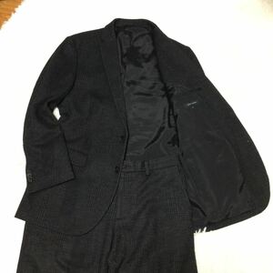 美品★JOSEPH HOMME　ジョセフオム　チェック・ヘリンボーン柄　セットアップ　スーツ　本切羽　大きいサイズ　52　XL　黒　グレー