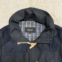 BURBERRY BLACK LABELバーバリーブラックレーベル ダッフルコート コットン ノバチェック ネイビー エルボーパッチ フード M 秋冬 3461_画像4