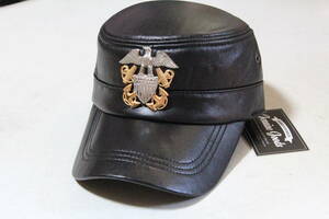 オリジナルキャップ アメリカ海軍　MARINE　制帽用　帽章付 (将校用)　米軍　US NAVY　本革　新品　未使用　キャップ 帽章セット