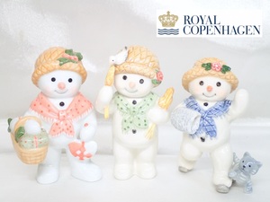 11073[A]美品♪【ROYAL COPENHAGEN◆ロイヤルコペンハーゲン】スノーマン 雪だるま/フィギュリン 置物/クリスマス インテリア/3点セット!!