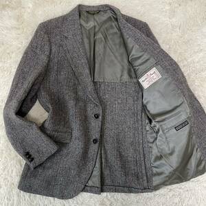 希少XL~2XL相当！ ハリスツイード【圧巻のヘリンボーン】HARRIS TWEED×STAFFORD テーラージャケット 2B くるみボタン 背抜 グレー 50~52位