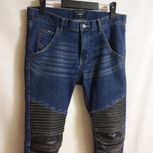 【定価2.8万 glamb グラム GB16WT-P10 Jagger denim ジャガーデニム 2】バイカーパンツ レザー切り替え ストレッチ