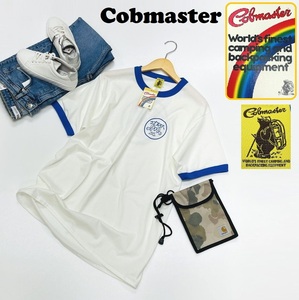 未使用品 /L/ Cobmaster ブルー/ホワイト リンガー半袖Tシャツ アウトドア キャンプ カジュアル メンズ レディース レトロ青 コブマスター