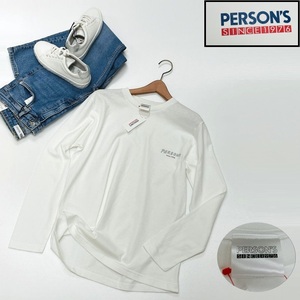 未使用品 PERSON'S ホワイト ロゴプリント長袖Tシャツ ロンティ タグ カジュアル メンズ レディース トップス スタイリッシュ白 パーソンズ