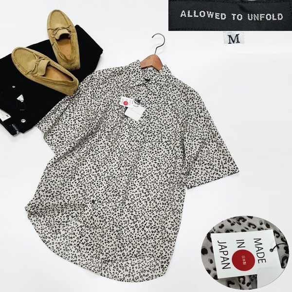 /M/ ALLOWED TO UNFOLD ホワイト 半袖シャツ メンズ レディース タグ カジュアル 羽織り ヒョウ柄ストリート レオパード トップス