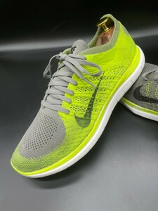 衝撃プライス！『最強の1足！』【NIKE ナイキ/フリー フライニット 4.0】高級ランニングシューズ！蛍光グリーン×グレー/jp28.5cm！11.18