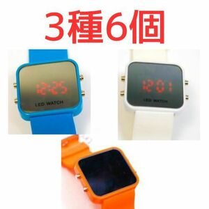[6 piece ] wristwatch LED lady's digital Live orange light blue white silicon 