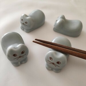 箸置き　4点セット　猫　グレー　陶器　まとめ売り　かわいい　ユニーク　食器