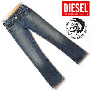 ●DIESEL●ディーゼル USED加工 ストレートデニムパンツ ジーンズ W24 イタリア製 インディゴ シルバーライン●CP-158●