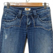 ●ANTIK DENIM●アンティックデニム クラッシュ加工 ブーツカットデニムパンツ ジーンズ W24 USA製 ブルー●CP-160●_画像3